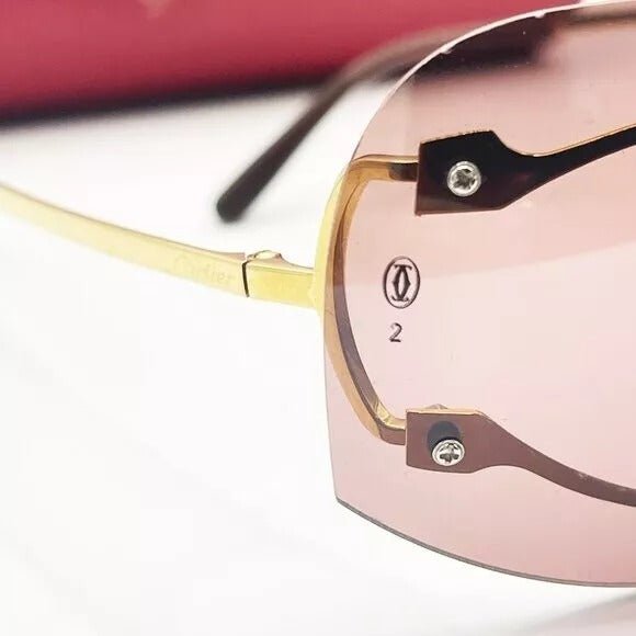Cartier Vintage Aviator Sunglasses Rimless Gold Shield Mask - The Reluxe