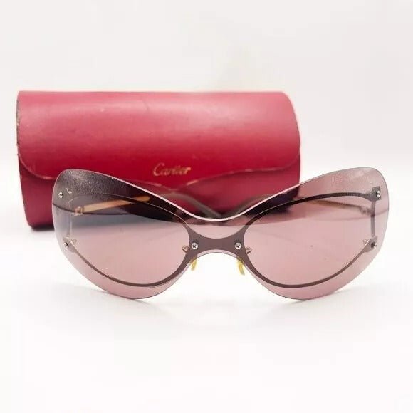 Cartier Vintage Aviator Sunglasses Rimless Gold Shield Mask - The Reluxe