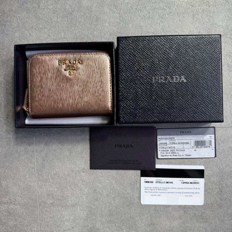 Prada Round Zipper Coin Case Card Case Viteromove Saffiano Pink Gold Box with
