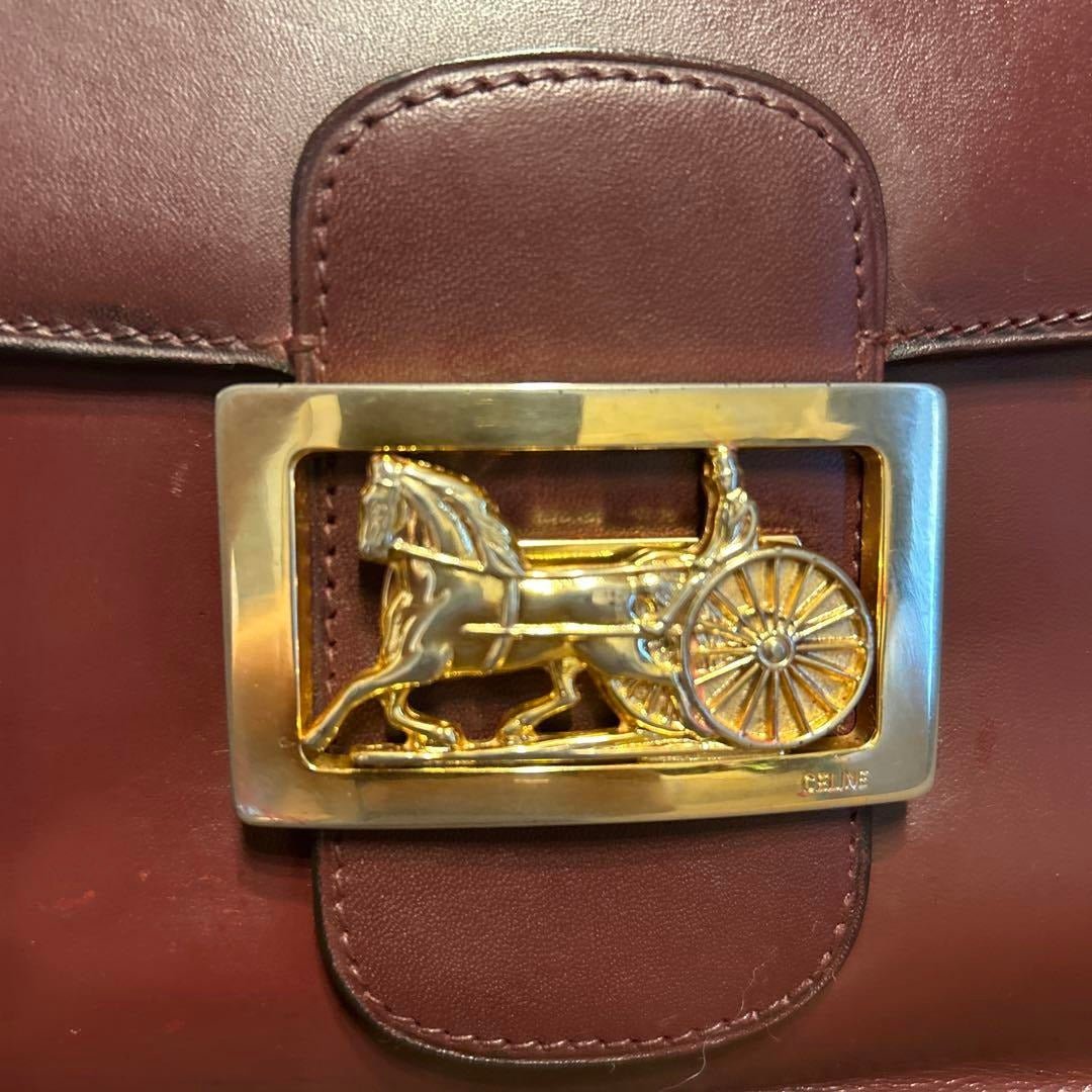 CELINE Vintage Horse Carriage Crossbody Bag Triomphe Burgundy Leather - The Reluxe