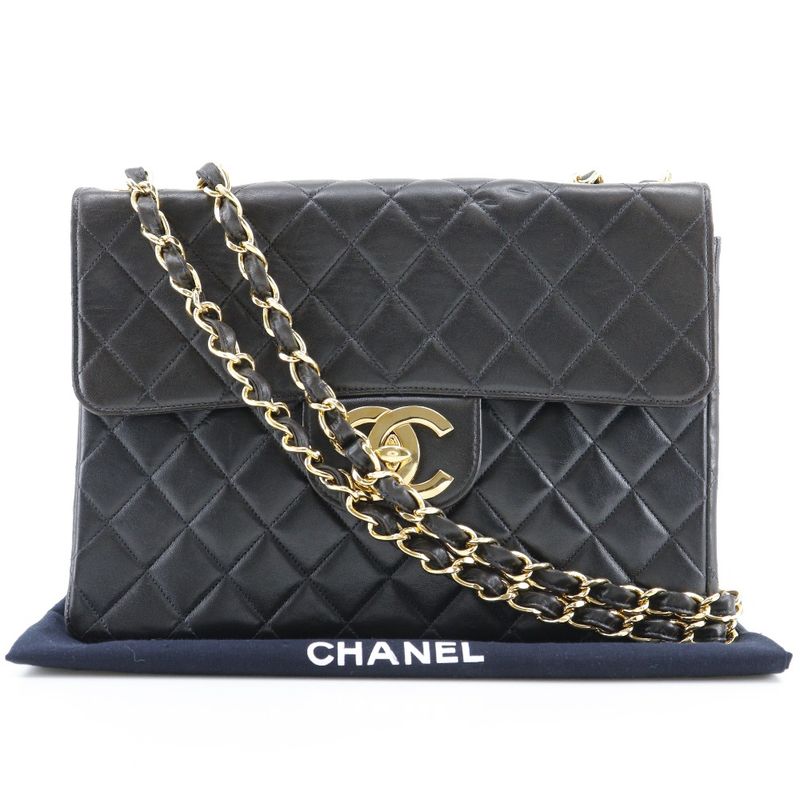 Chanel Chain Shoulder Deka Matelasse 30 Double Chain A04412 Lambskin Black