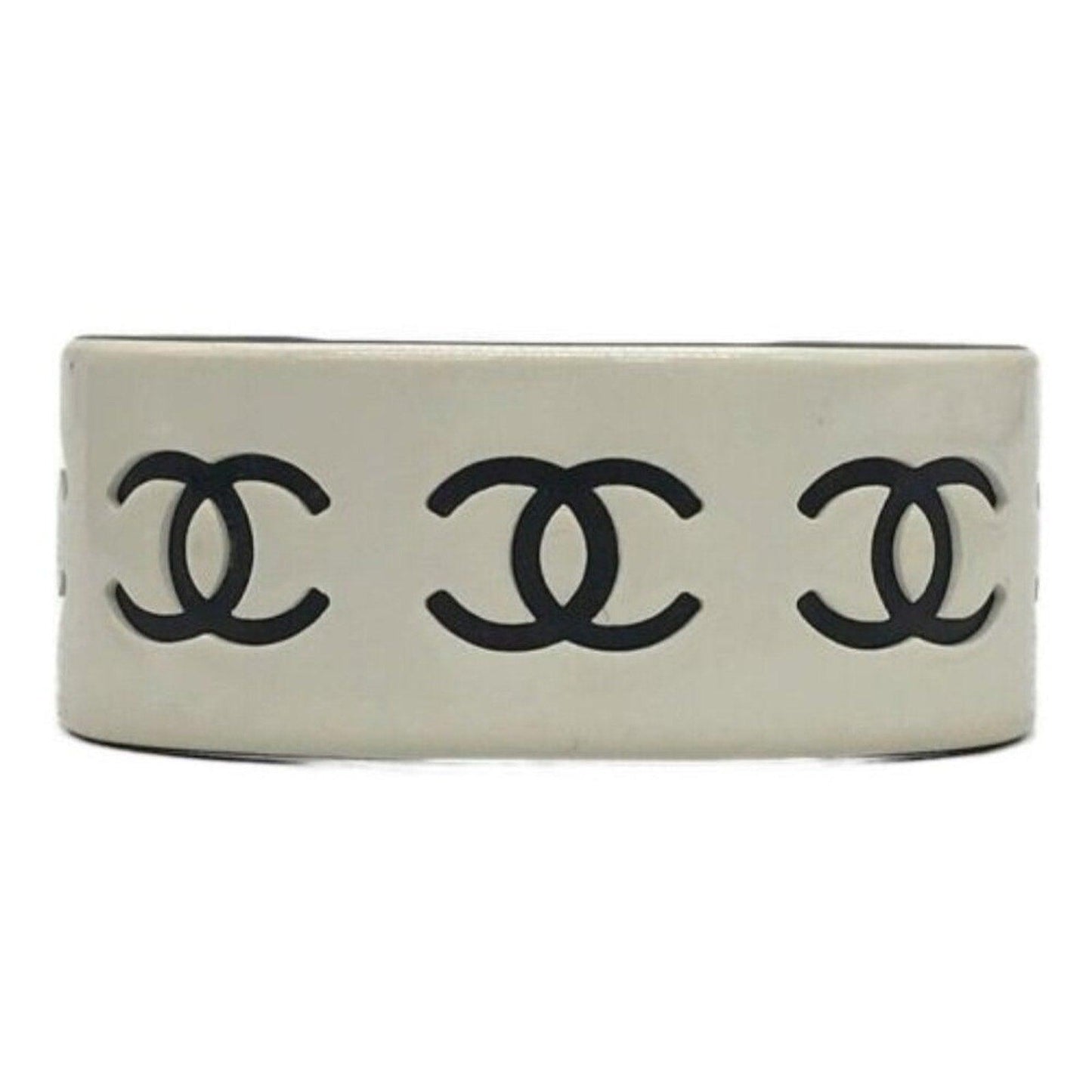 Chanel CC Logo Vintage Bracelet Cuff Bangle Ivory Cream - The Reluxe