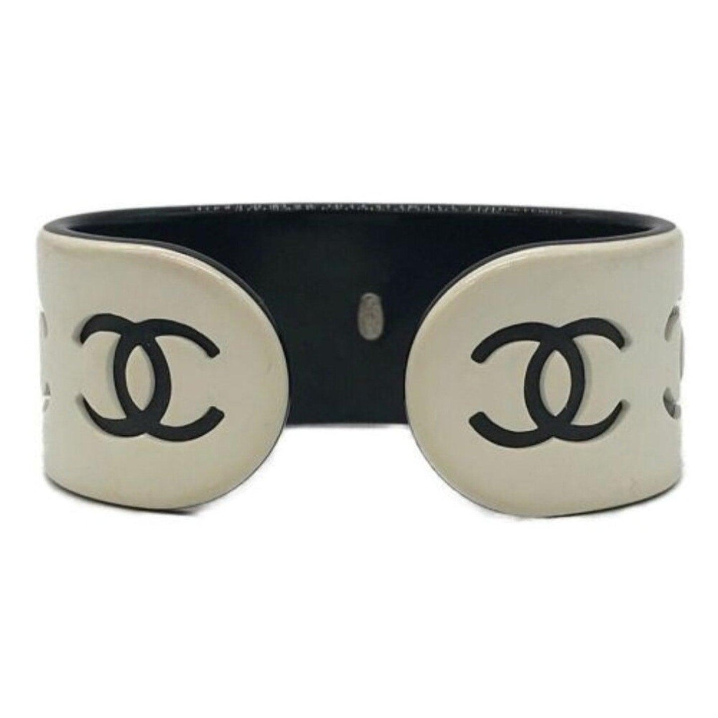 Chanel CC Logo Vintage Bracelet Cuff Bangle Ivory Cream - The Reluxe