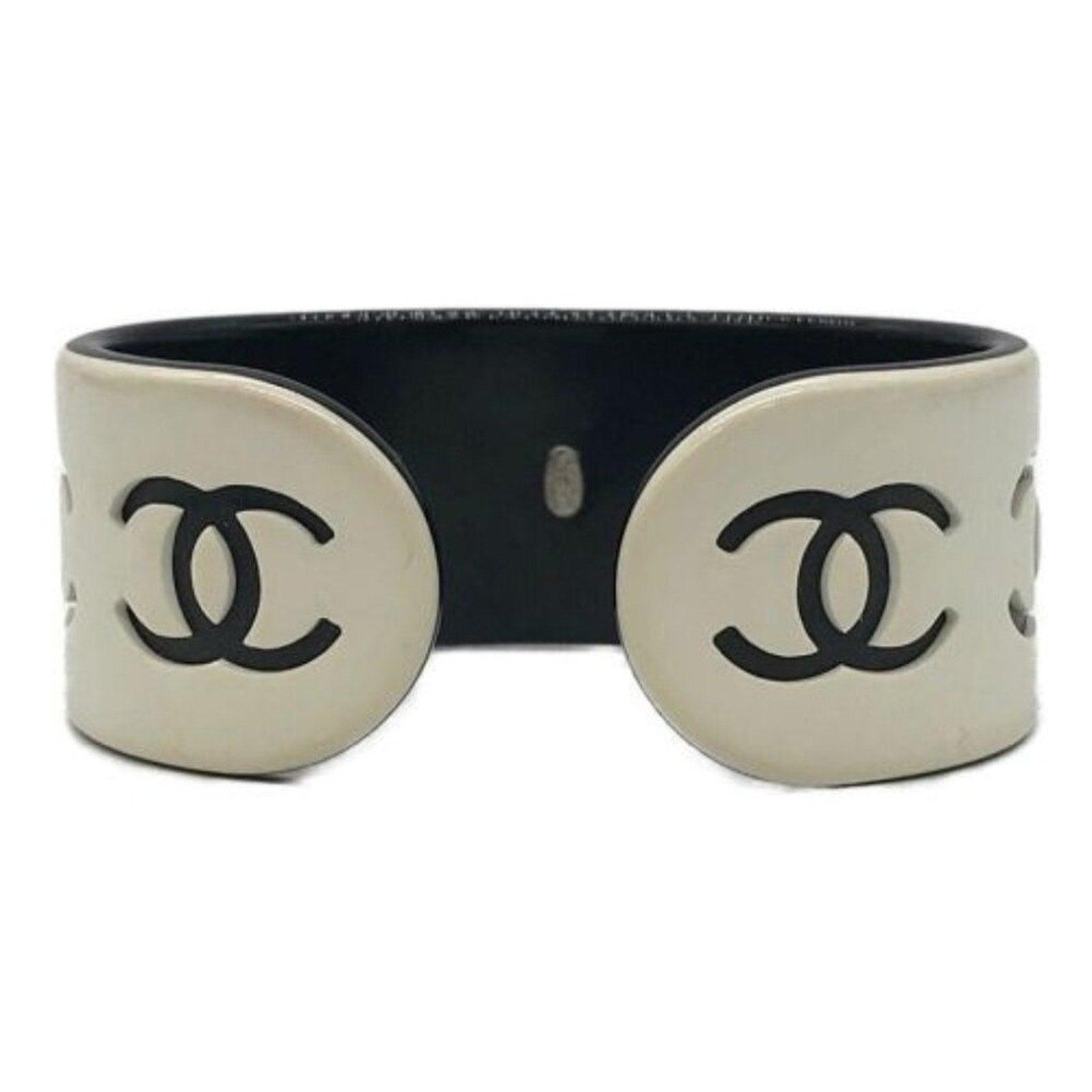 Chanel CC Logo Vintage Bracelet Cuff Bangle Ivory Cream - The Reluxe