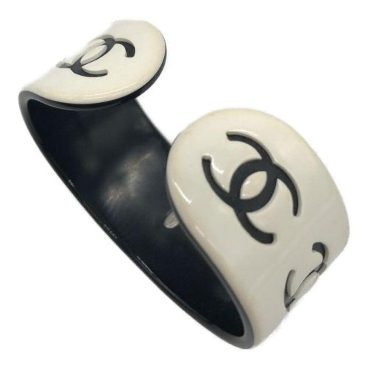 Chanel CC Logo Vintage Bracelet Cuff Bangle Ivory Cream - The Reluxe