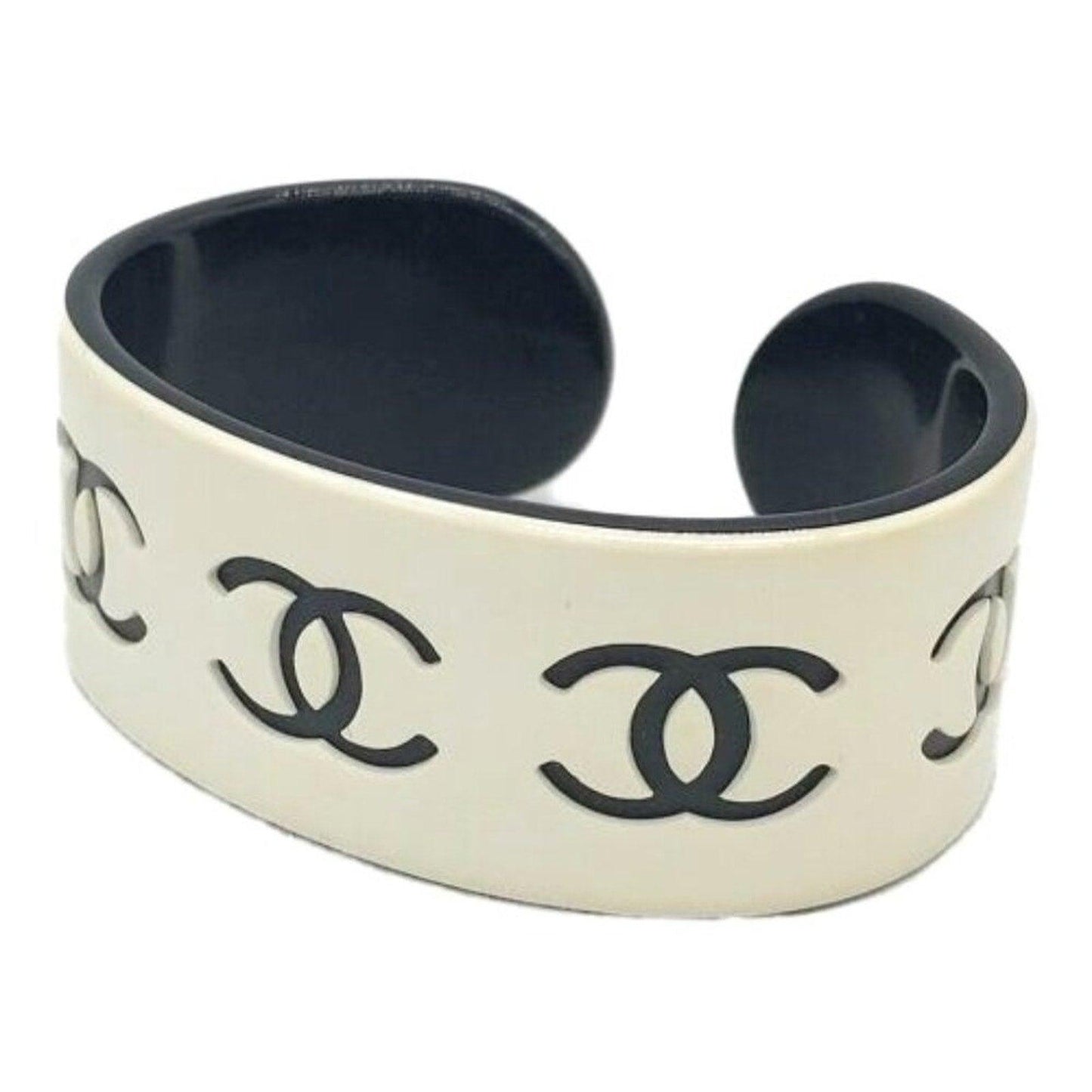 Chanel CC Logo Vintage Bracelet Cuff Bangle Ivory Cream - The Reluxe