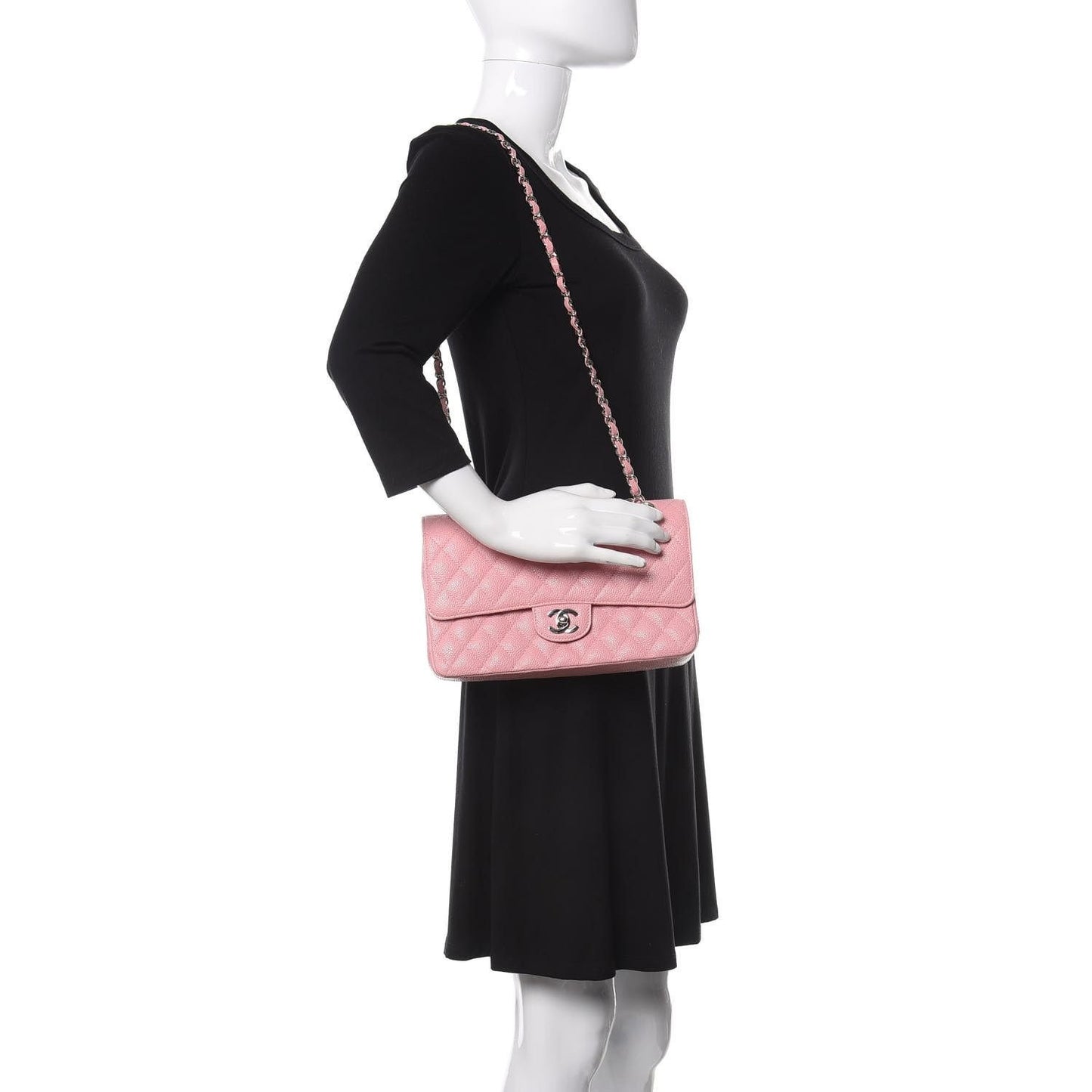 CHANEL Caviar Quilted Medium Classic Double Flap Bag Pink SHW Purse