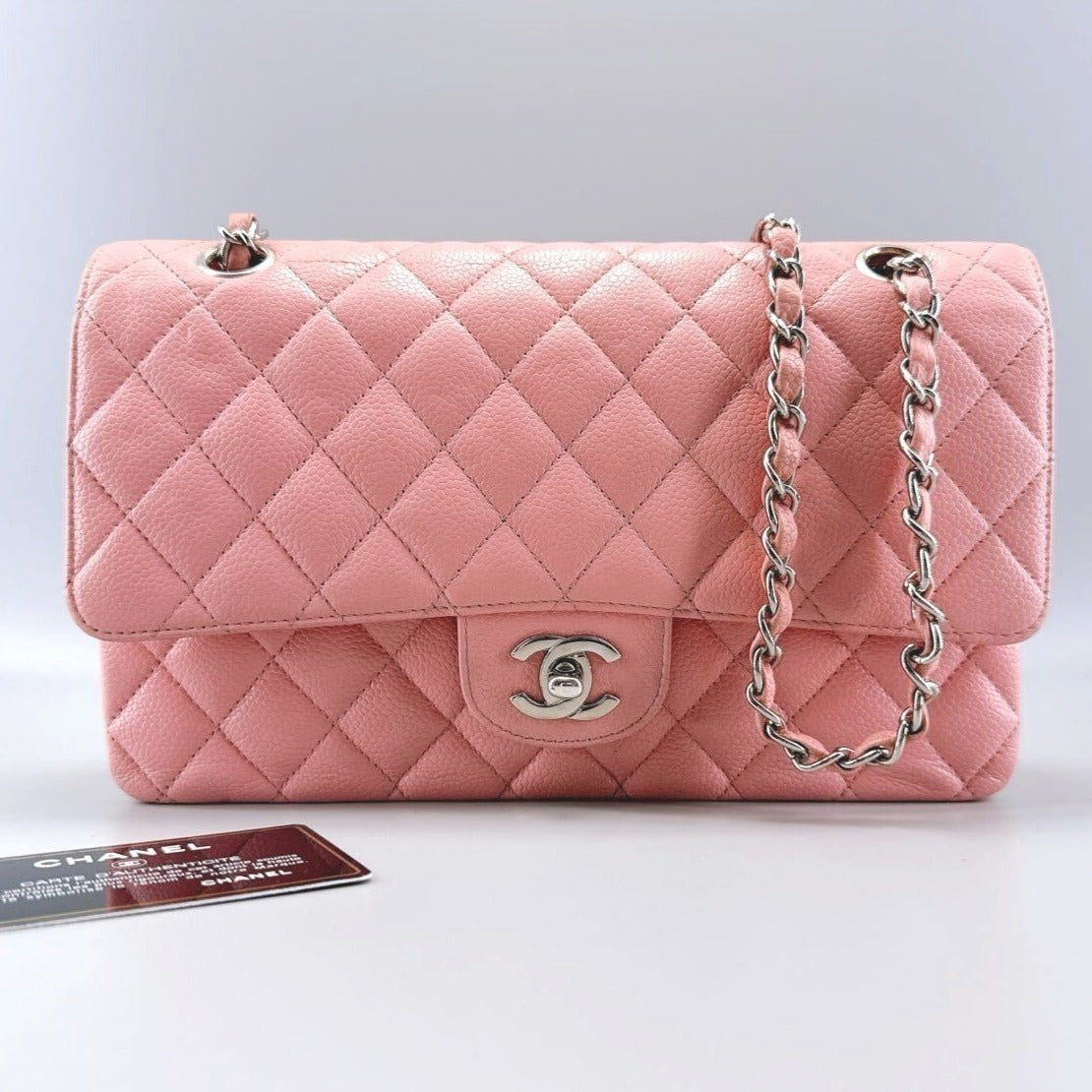 CHANEL Caviar Quilted Medium Classic Double Flap Bag Pink SHW Purse