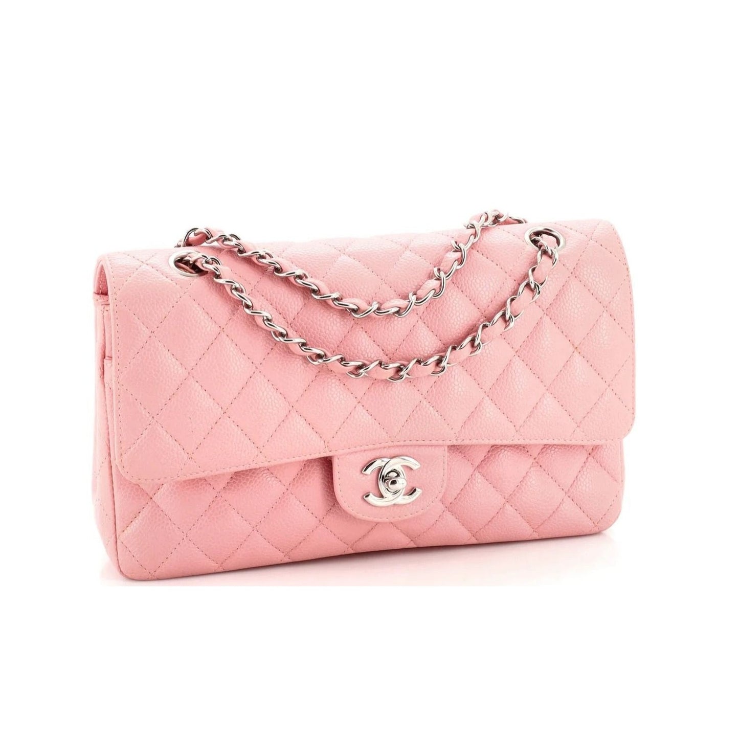 CHANEL Caviar Quilted Medium Classic Double Flap Bag Pink SHW Purse