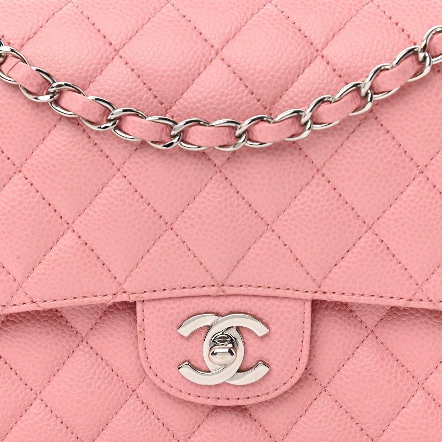 CHANEL Caviar Quilted Medium Classic Double Flap Bag Pink SHW Purse