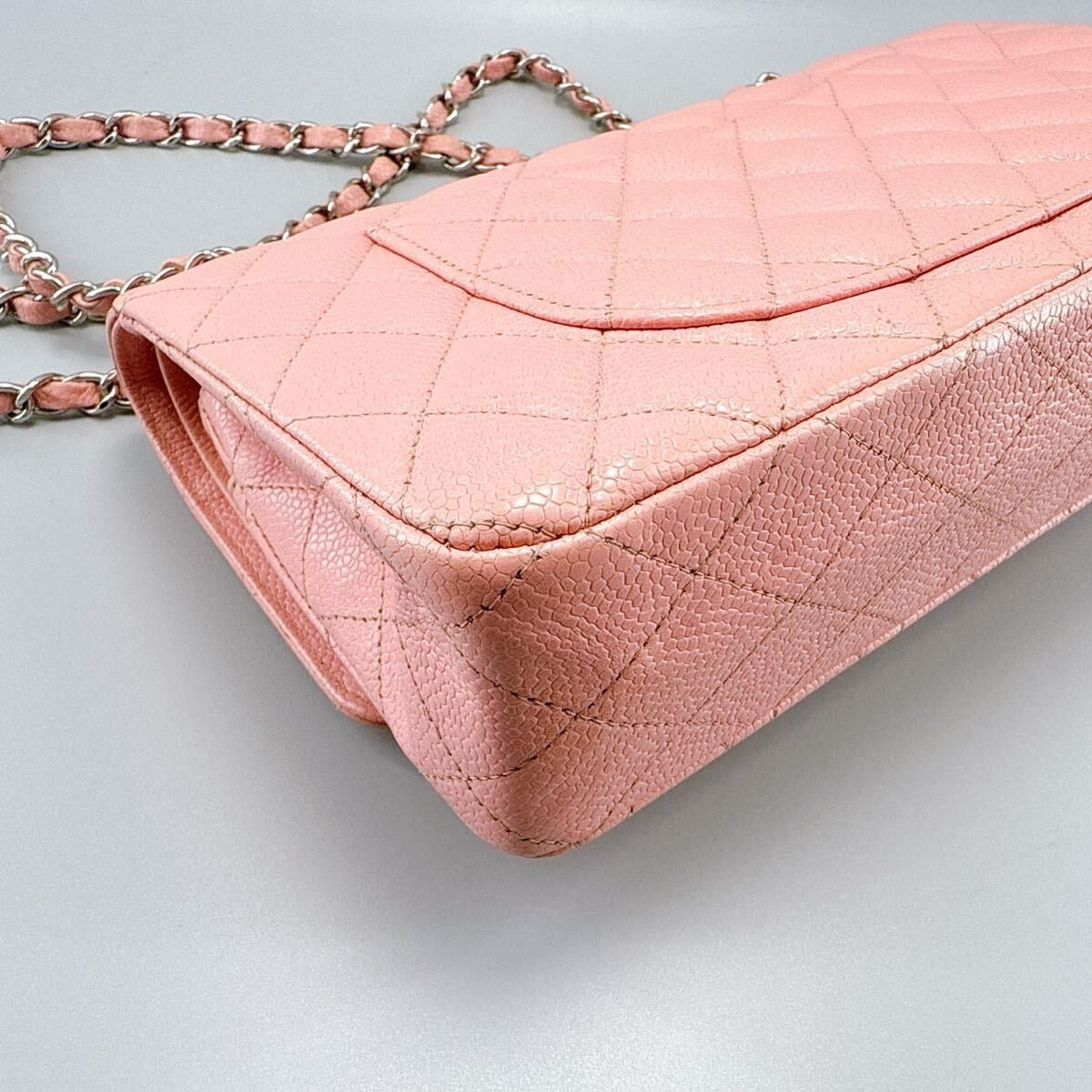 CHANEL Caviar Quilted Medium Classic Double Flap Bag Pink SHW Purse