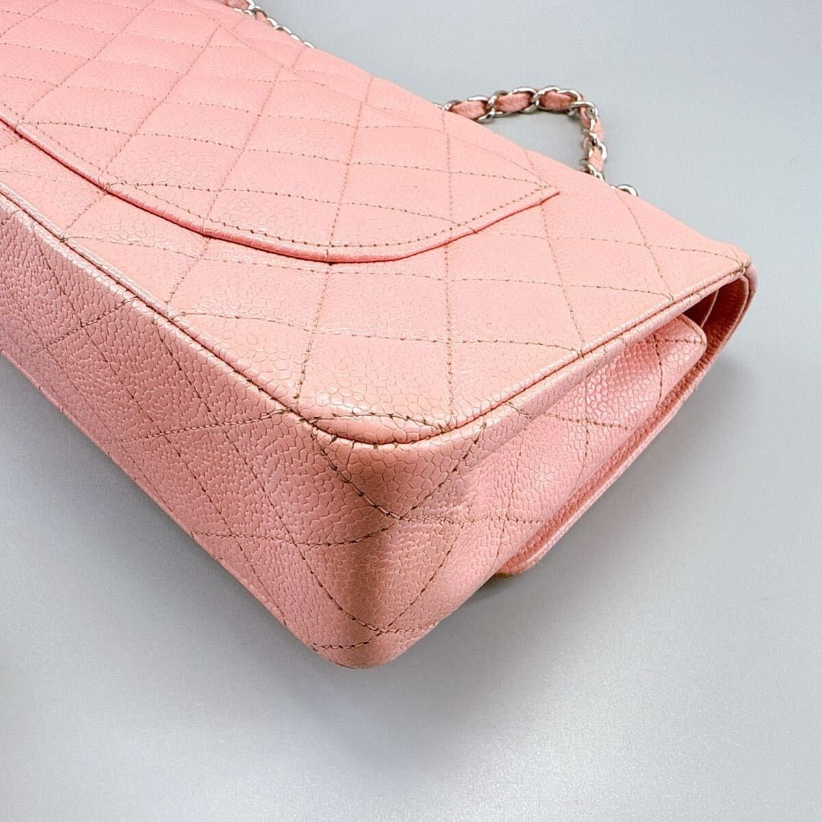 CHANEL Caviar Quilted Medium Classic Double Flap Bag Pink SHW Purse