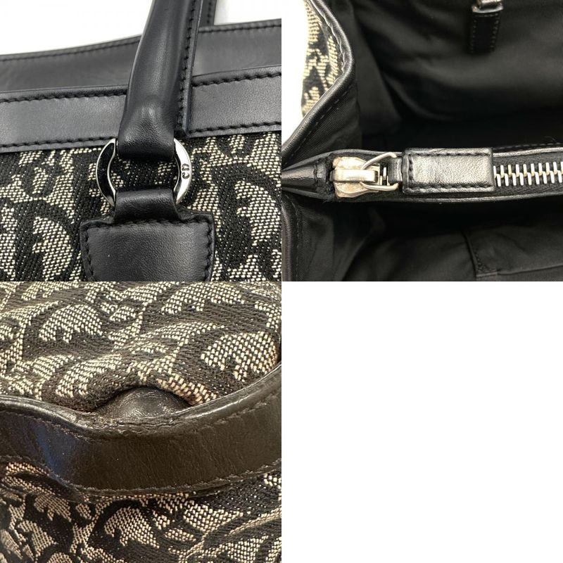DIOR Handbag Tote Bag Trotter Canvas Leather Black Women's