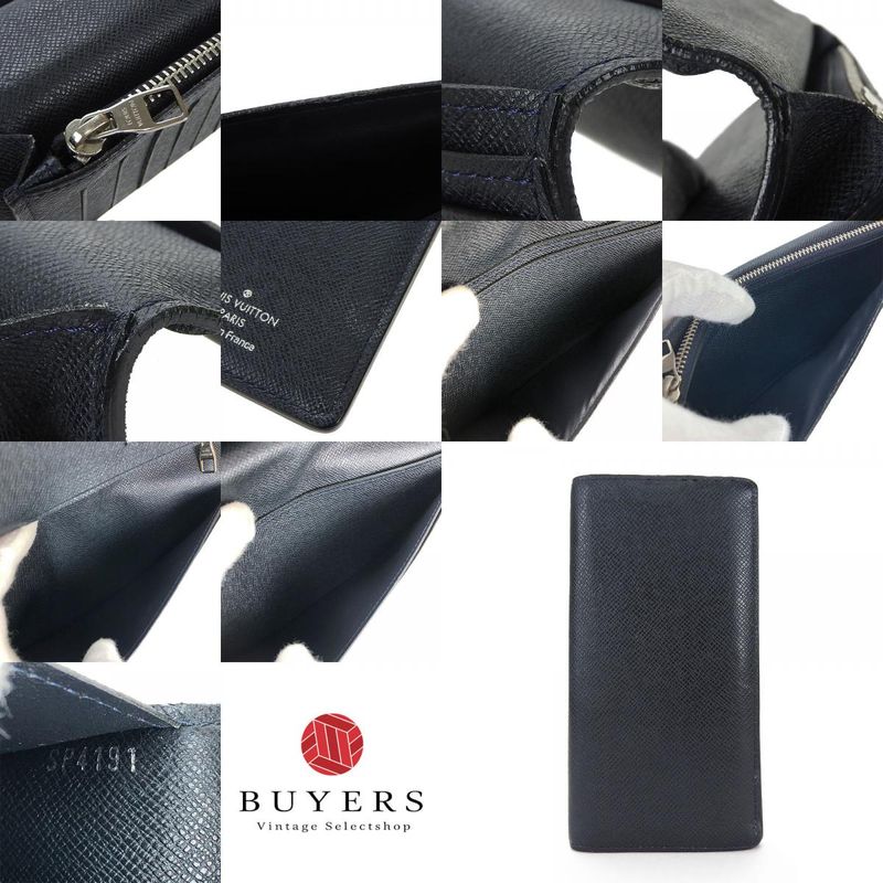 Louis Vuitton Long Wallet Portefeuille Brazza Taiga Dark Navy Silver Hardware