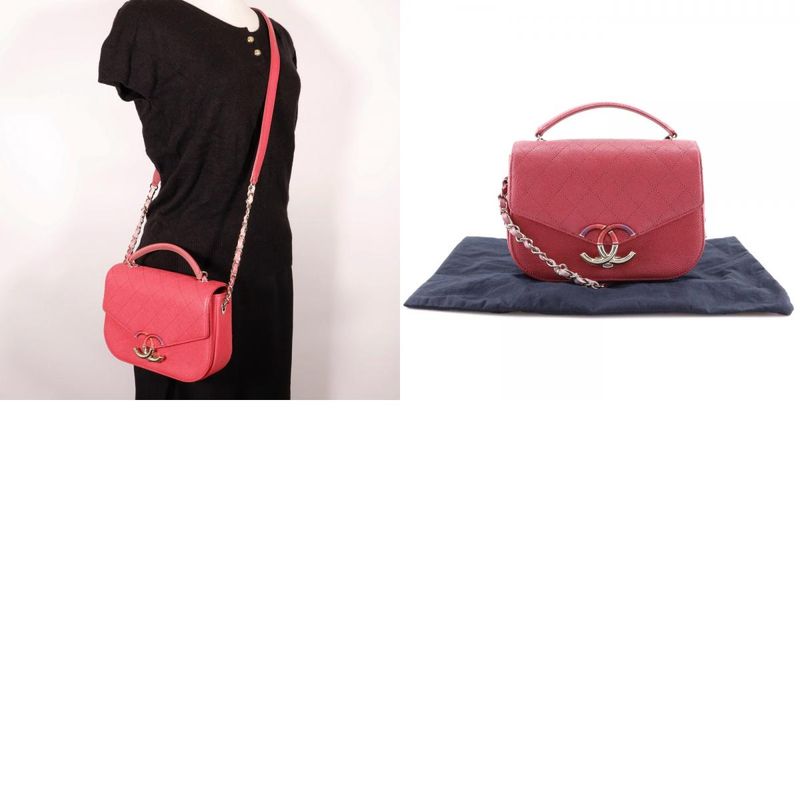 Chanel Coco Mark Top Handle 2WAY Shoulder A93659 Caviar Skin Pink Ladies Handbag