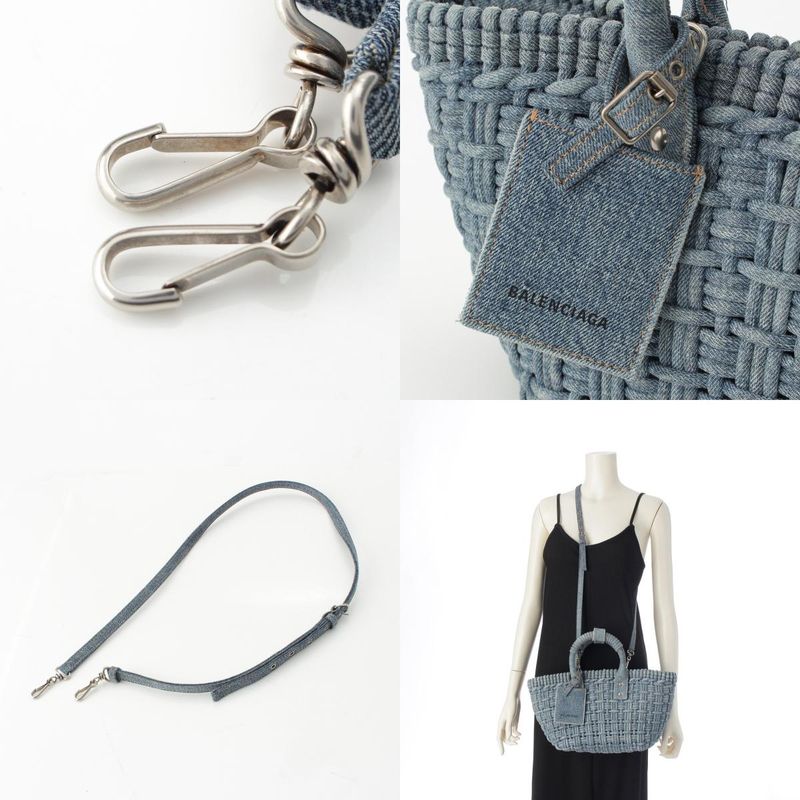 Balenciaga Bistro XS Denim Basket 2WAY Shoulder Handbag 671342 Indigo Blue