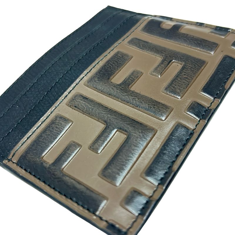 Fendi Card Case Zucca Pattern 8m0269 Dark Brown And Black Shape Stamped Leather