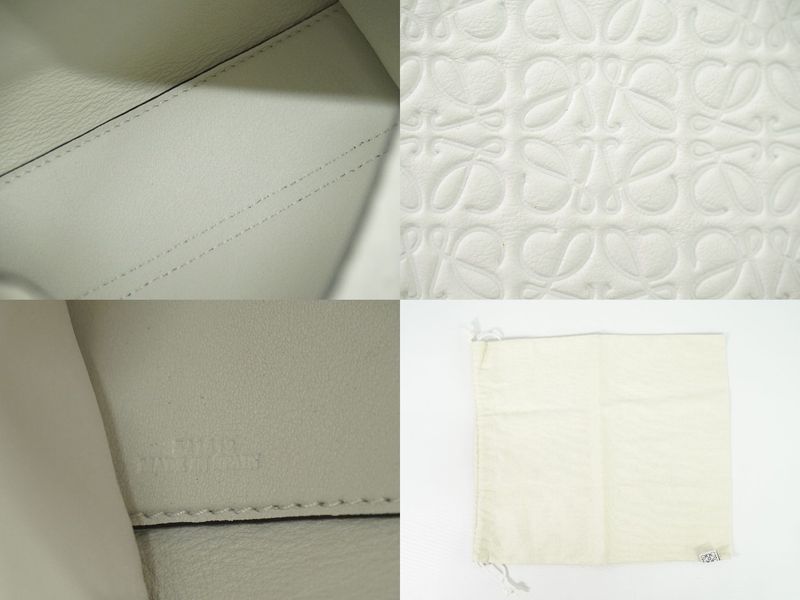 Authentic Loewe Avenue Repeat Anagram Shoulder Bag Pochette Leather White