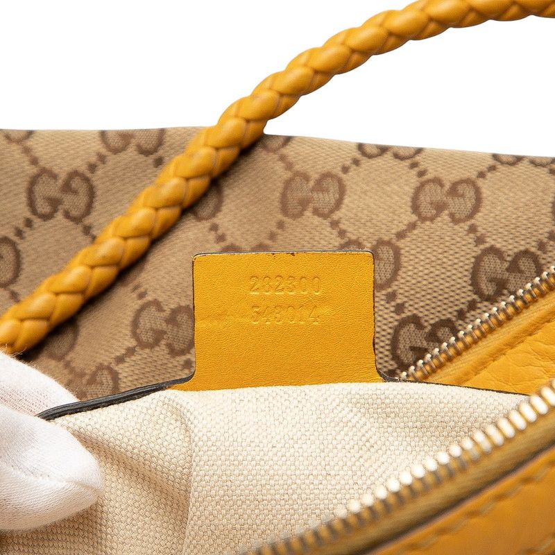 Gucci GG Canvas Bamboo Handbag Shoulder Bag 2WAY 282300 Beige Yellow Canvas