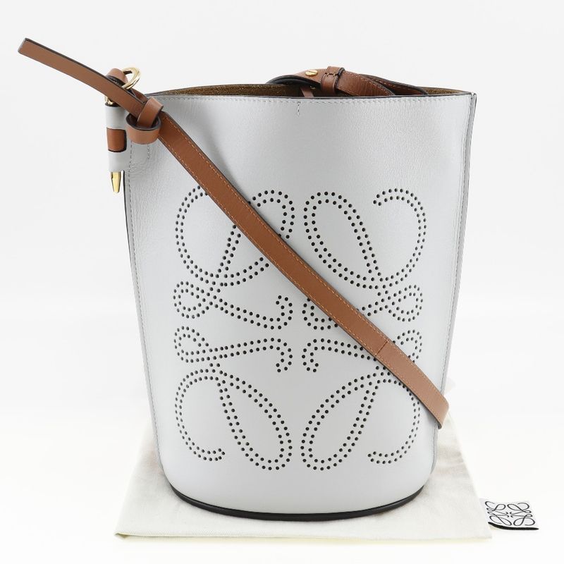 Loewe Anagram Perforated Calf White Women Shoulder Bag