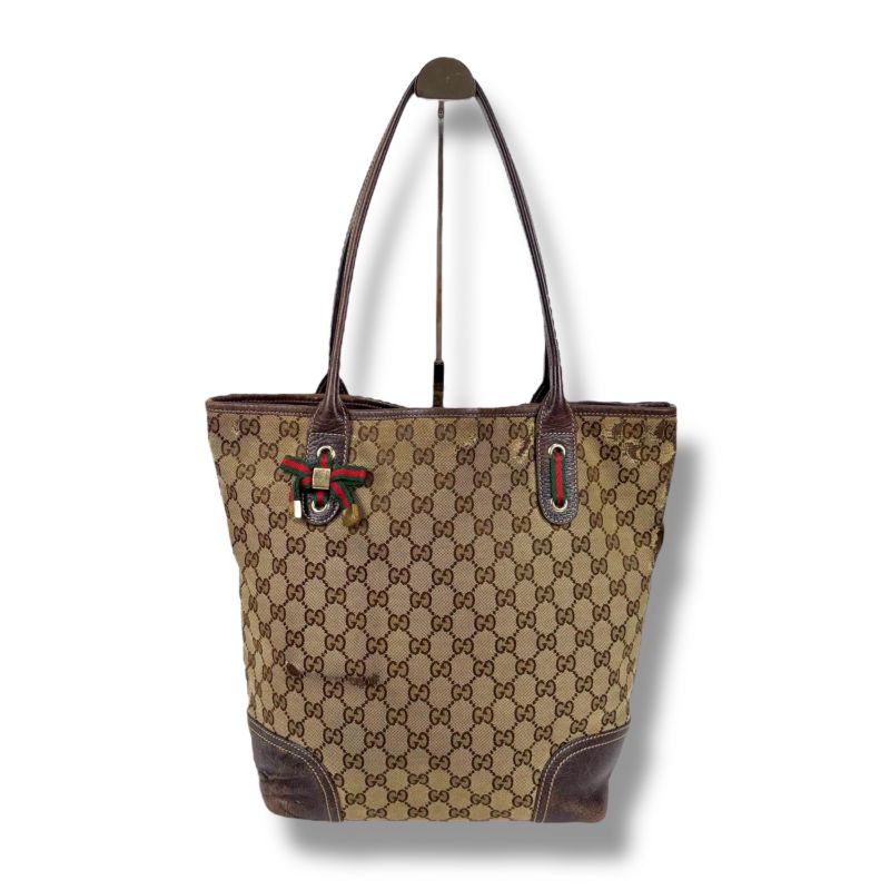 Gucci Tote Bag GG Canvas Leather Sherry Line Shoulder Brown