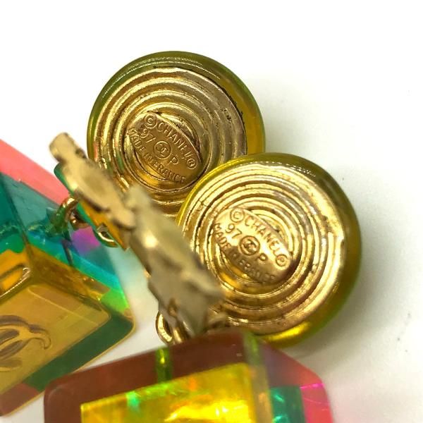 Chanel CC Logo Cube Swing Hologram Vintage Earrings 97 Engraved