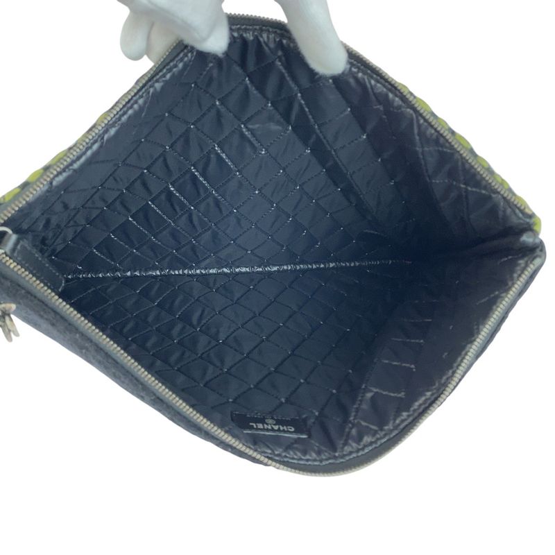 Chanel Coco Mark Multicolor Black Silver Hardware Tweed Clutch Bag Second Bag