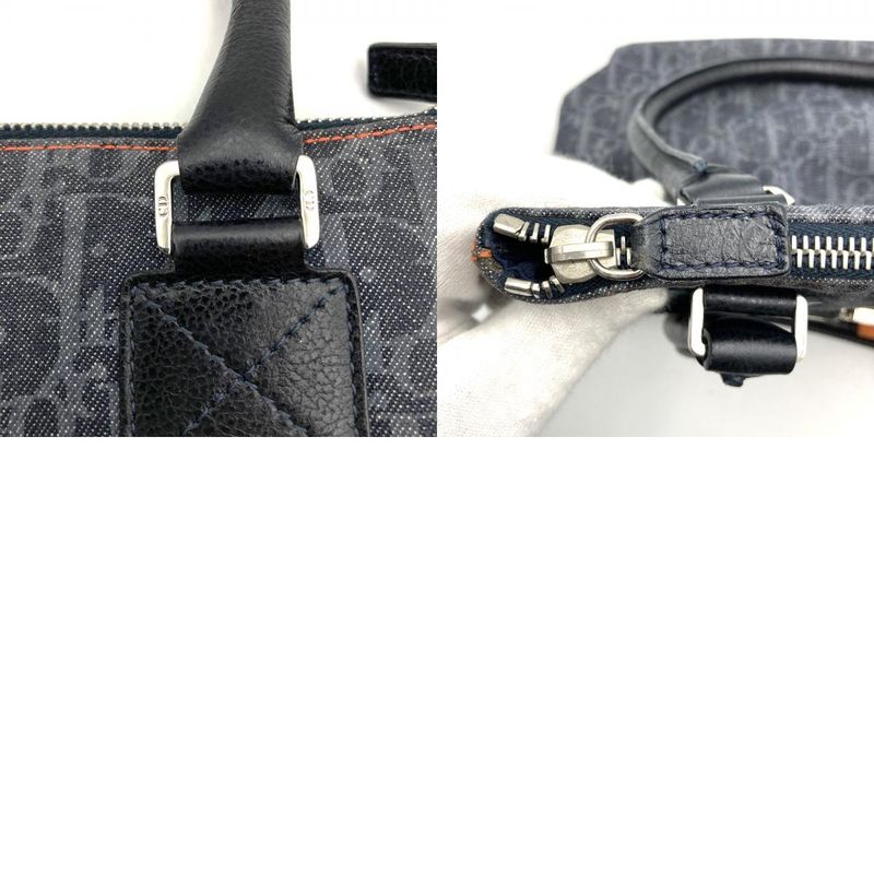 DIOR Tote Bag Trotter Flight Line Navy/orange Canvas Leather Women's