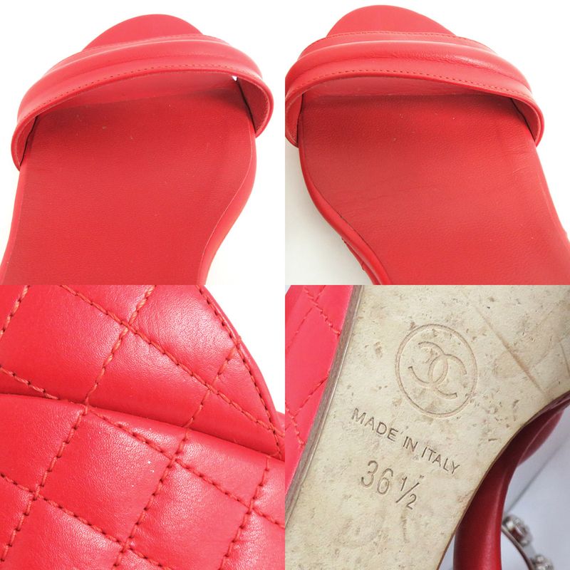 Chanel Sandals Wedge Sole Matelasse Metal Strap 36 Half 23.5cm