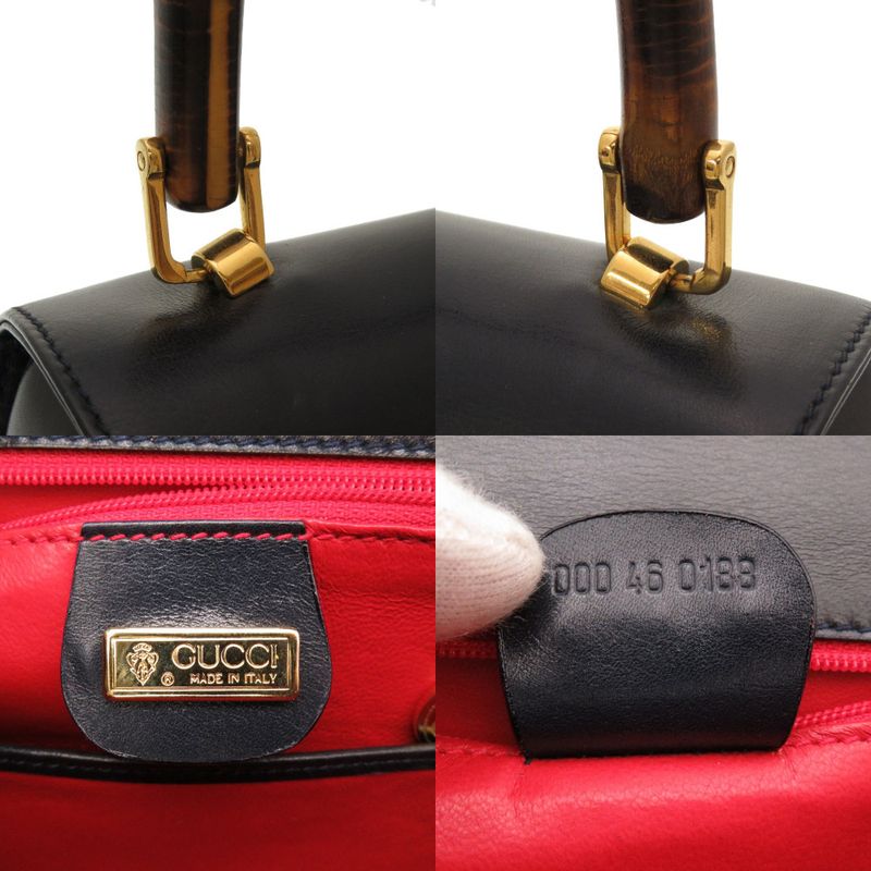 Gucci Bamboo Leather Navy 000 46 0188 2WAY Handbag Bag Navy Blue 0043 Gucci