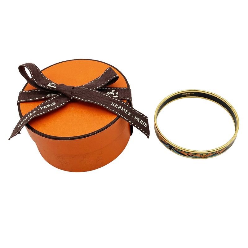 Hermes Emile PM Bangle Cuff Enamel Multicolor Gold Hardware Women