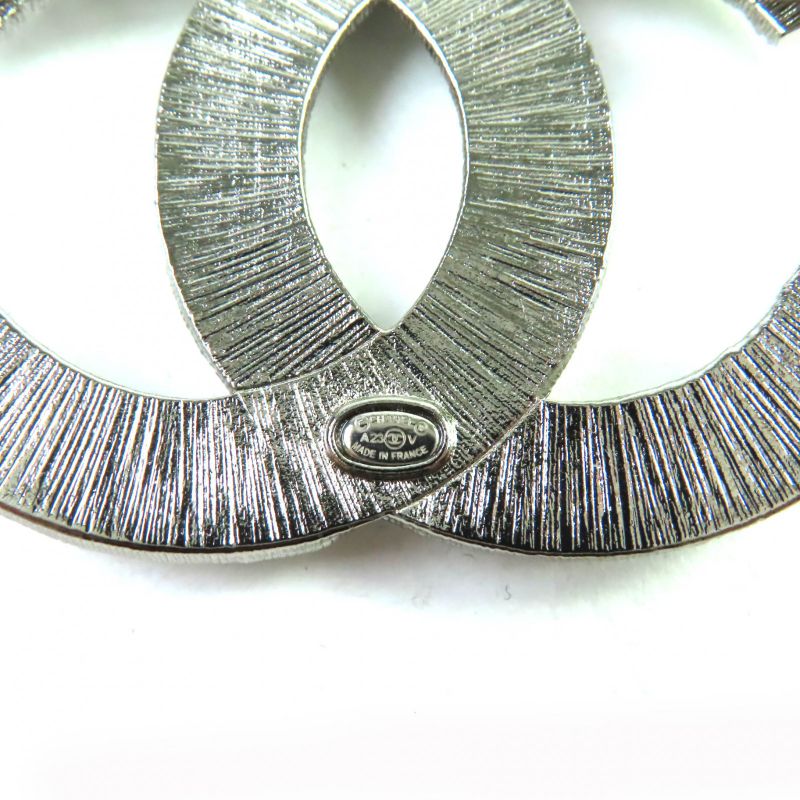 CHANEL A23V A63085 Rhinestone Coco Mark Brooch Accessory Silver With Box And