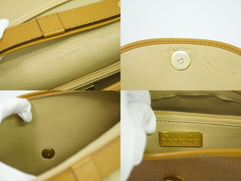 Authentic Christian DIOR Leather Shoulder Bag Pochette Brown Bag Pre-owned