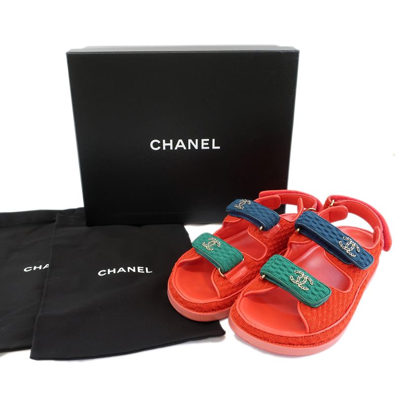 Chanel Sports Sandals Red Multicolor - G35927 36 Notation Leather CC