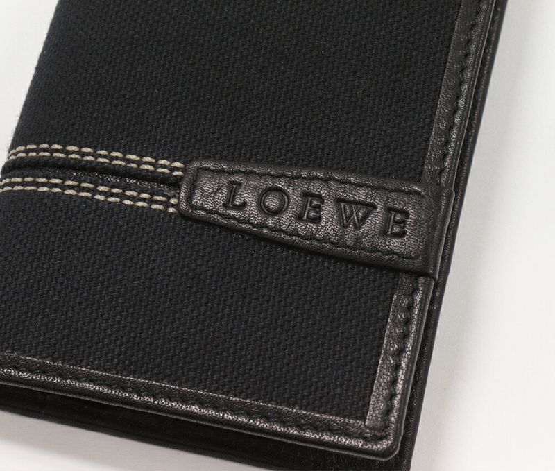 Loewe Foldable Card Case Pass Case Canvas Calf Black 060404