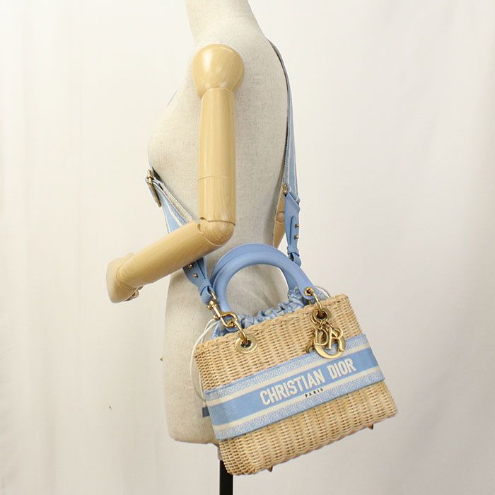 DIOR Lady Dior Medium Handbag Wicker Jacquard Women's