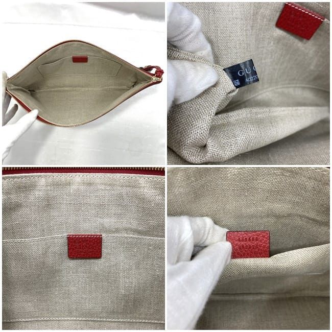 Gucci Clutch Bag Red Bamboo 449653 Excellent Condition Pouch Leather