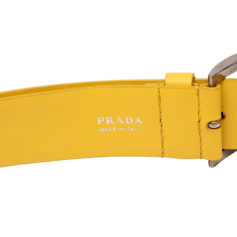 Prada Triangle Logo Plate Triangle Yellow Leather Saffiano Leather Women Prada