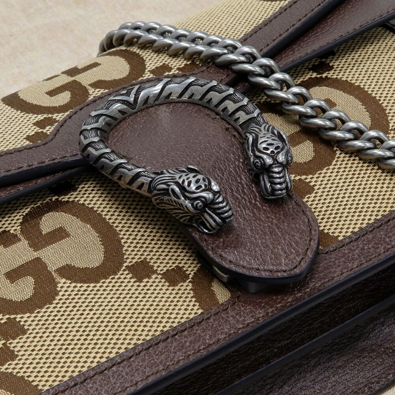 Gucci Chain Shoulder Bag Handbag GG Jumbo Dionysus Small Canvas Brown 400249