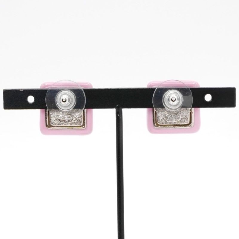 Chanel Earrings Silver Pink Coco Mark Square