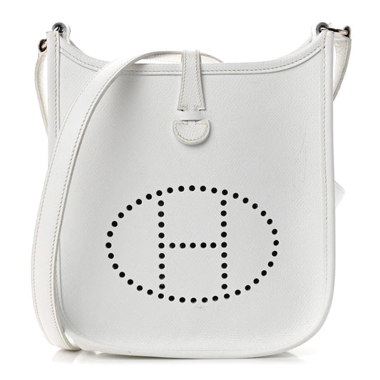 HERMES Evelyn TPM Mini Clemence Epsom Leather White Shoulder Bag Tote