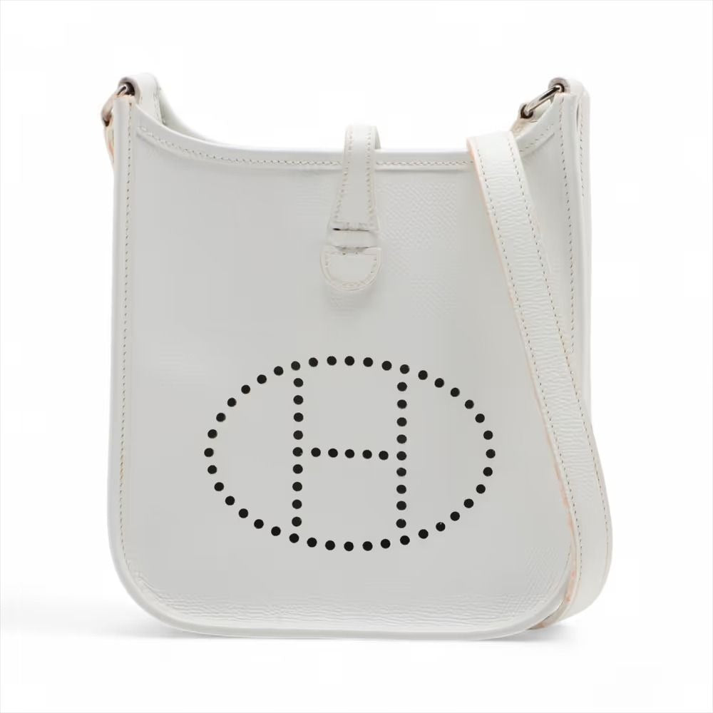HERMES Evelyn TPM Mini Clemence Epsom Leather White Shoulder Bag Tote