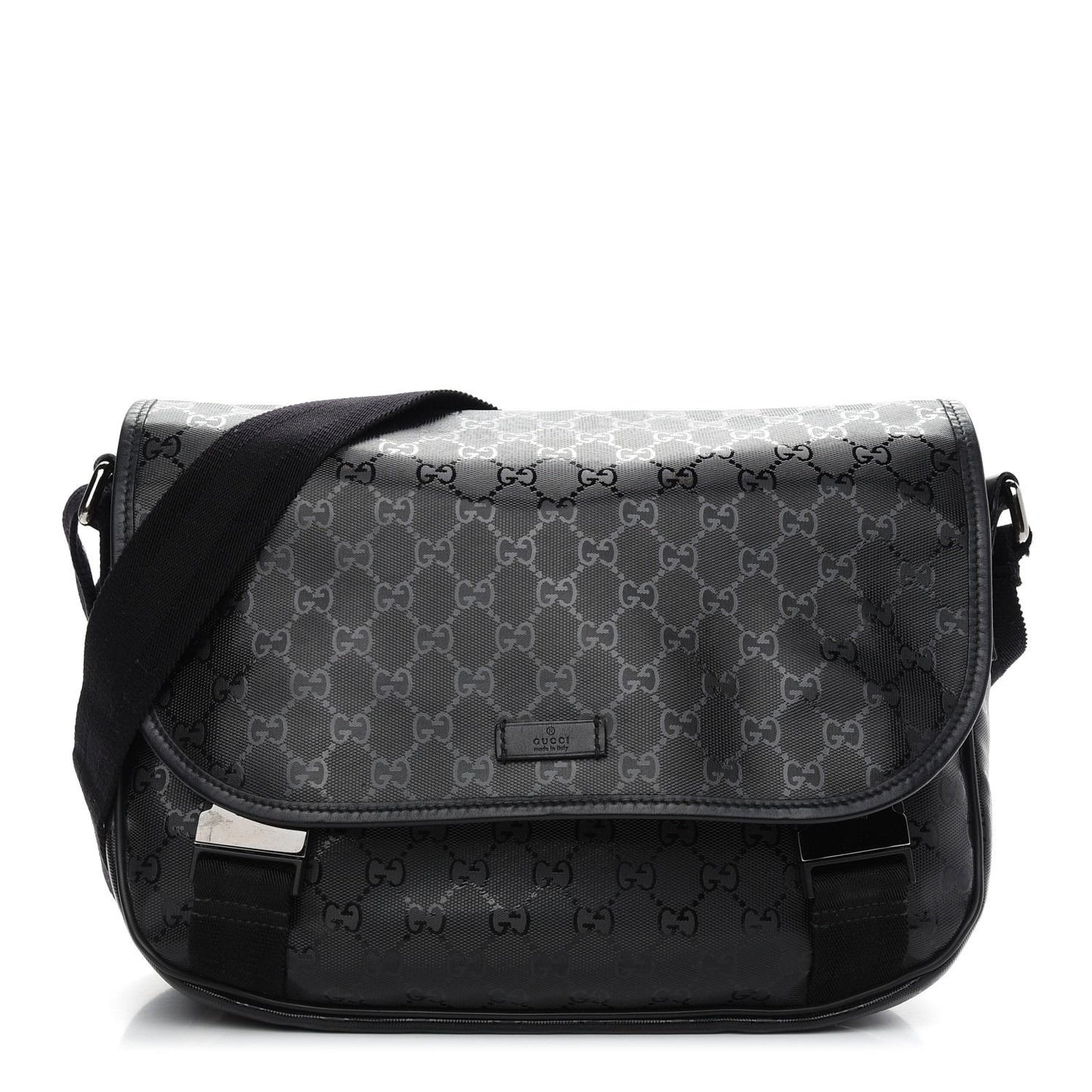 Gucci GG Imprime Monogram Medium Buckle Flap Messenger Bag Black Mens