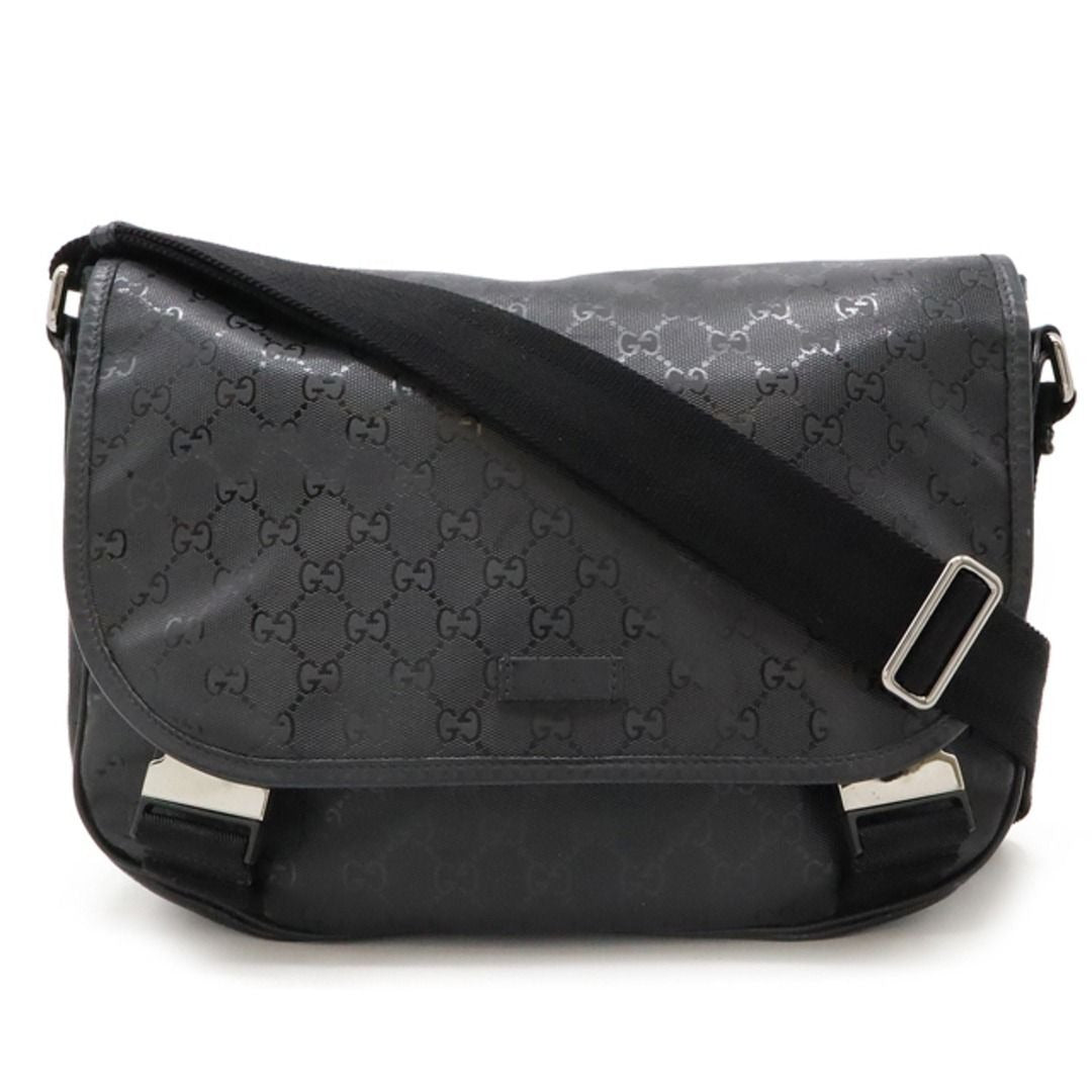 Gucci GG Imprime Monogram Medium Buckle Flap Messenger Bag Black Mens