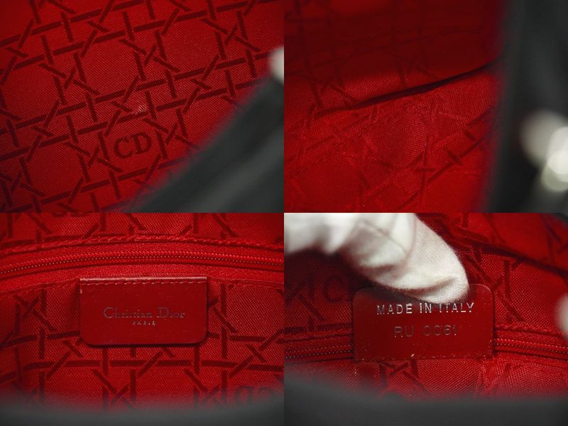 Authentic Christian DIOR Lady Dior Cannage Handbag Nylon Black Lady Dior Bag