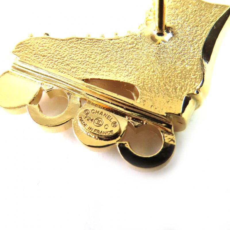 CHANEL F24 Roller Skate COCO Faux Pearl Coco Rhinestone Brooch Gold Made In