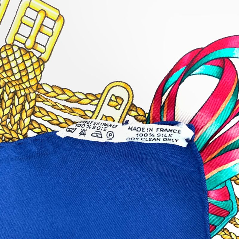 Hermes Carre 90 Lesrubansducheval Horse Ribbon Scarf Blue And Multicolor 100%