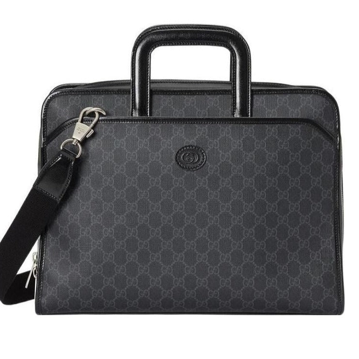 Gucci GG Supreme Briefcase Monogram Medium Messenger Bag Black Mens
