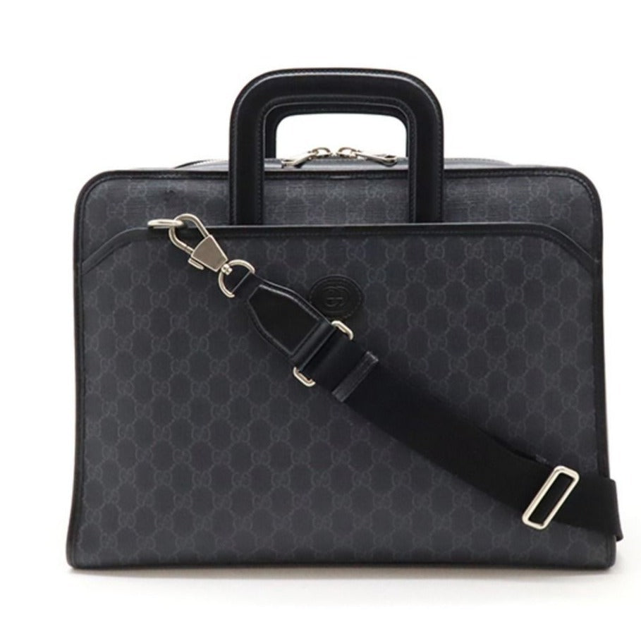 Gucci GG Supreme Briefcase Monogram Medium Messenger Bag Black Mens