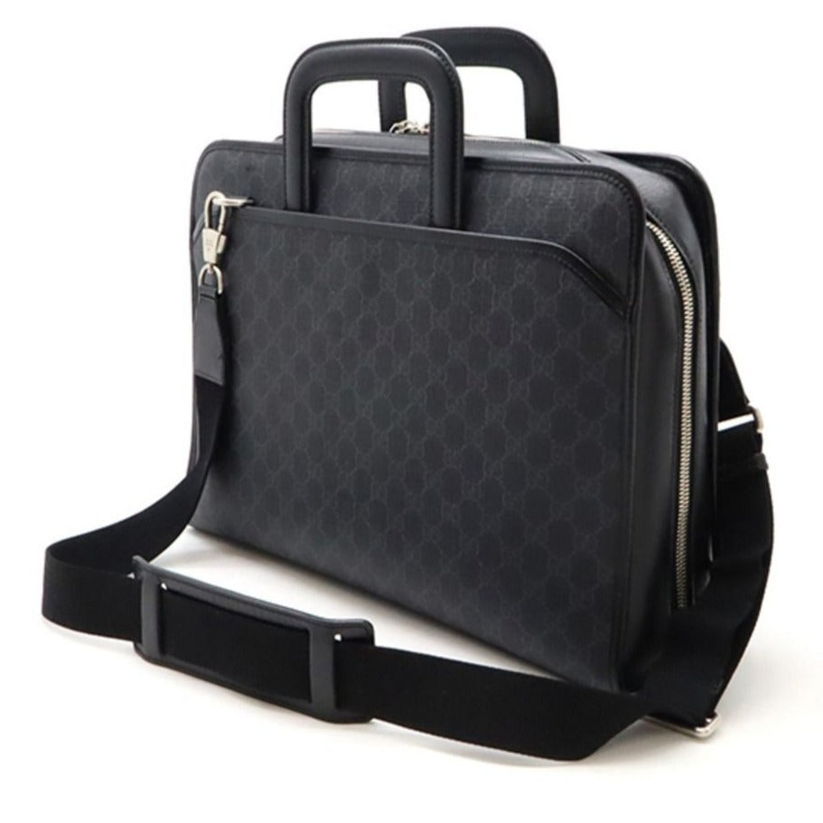 Gucci GG Supreme Briefcase Monogram Medium Messenger Bag Black Mens